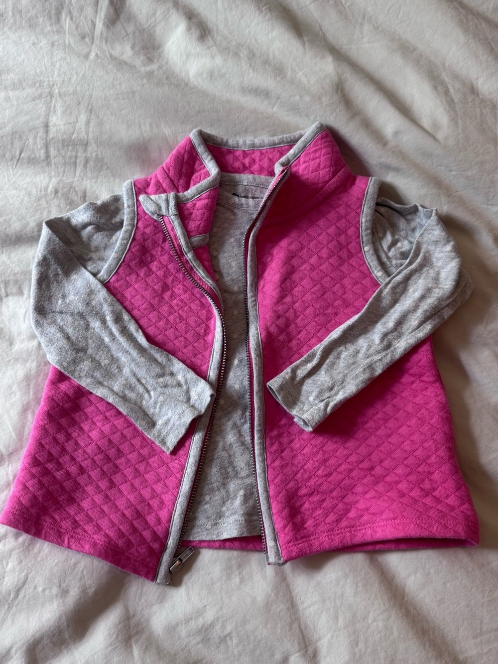 Tucker + Tate Quilted Hot Pink Vest with Gray Long-Sleeve Top